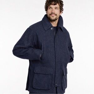 L.L. Bean Maine Guide Parka Men's Wool 0BMH7 Long Sleeve Blue Lined Collar $320